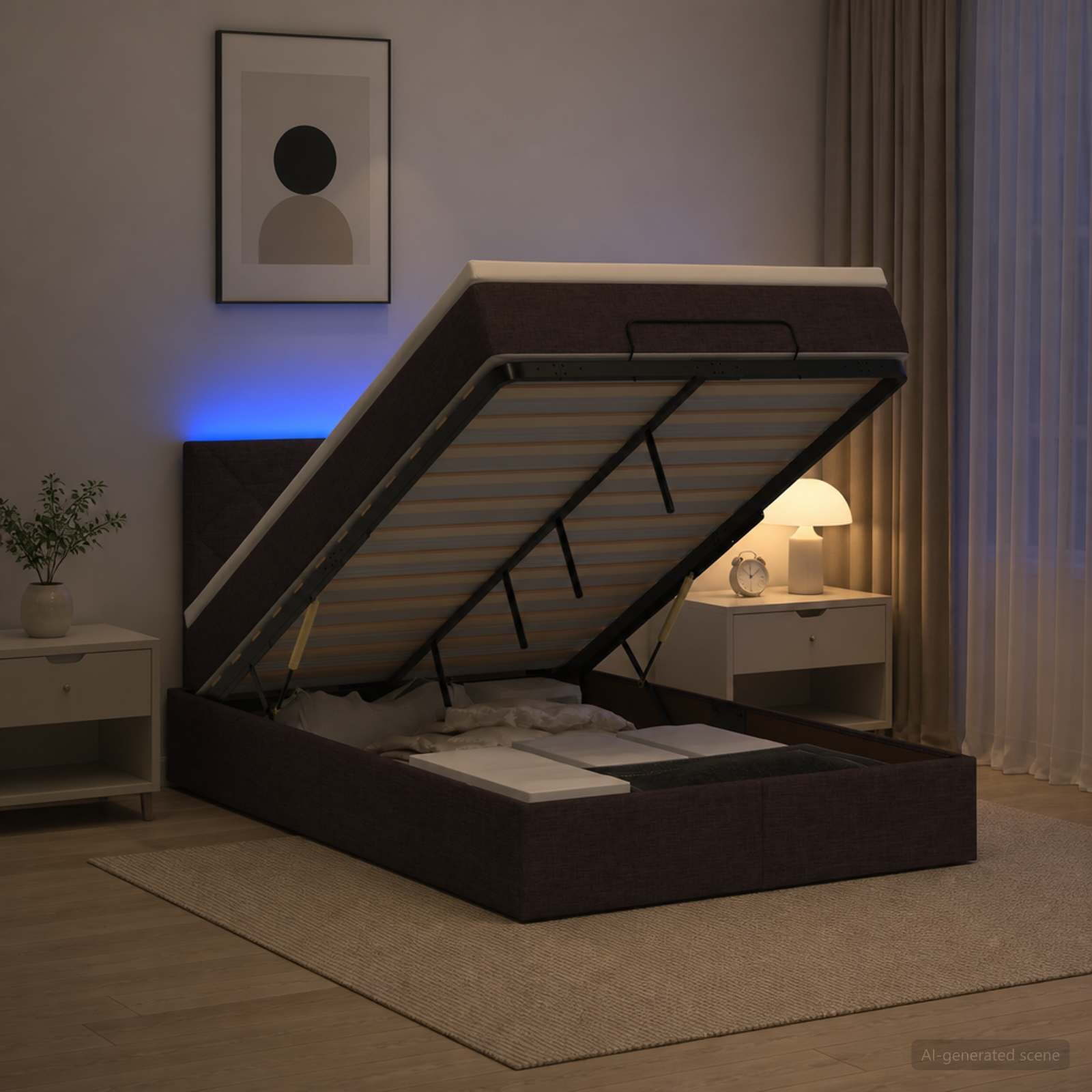 vidaXL Отоман с матрак и LED Тъмен кафяв 120 x 190 cm Текстил