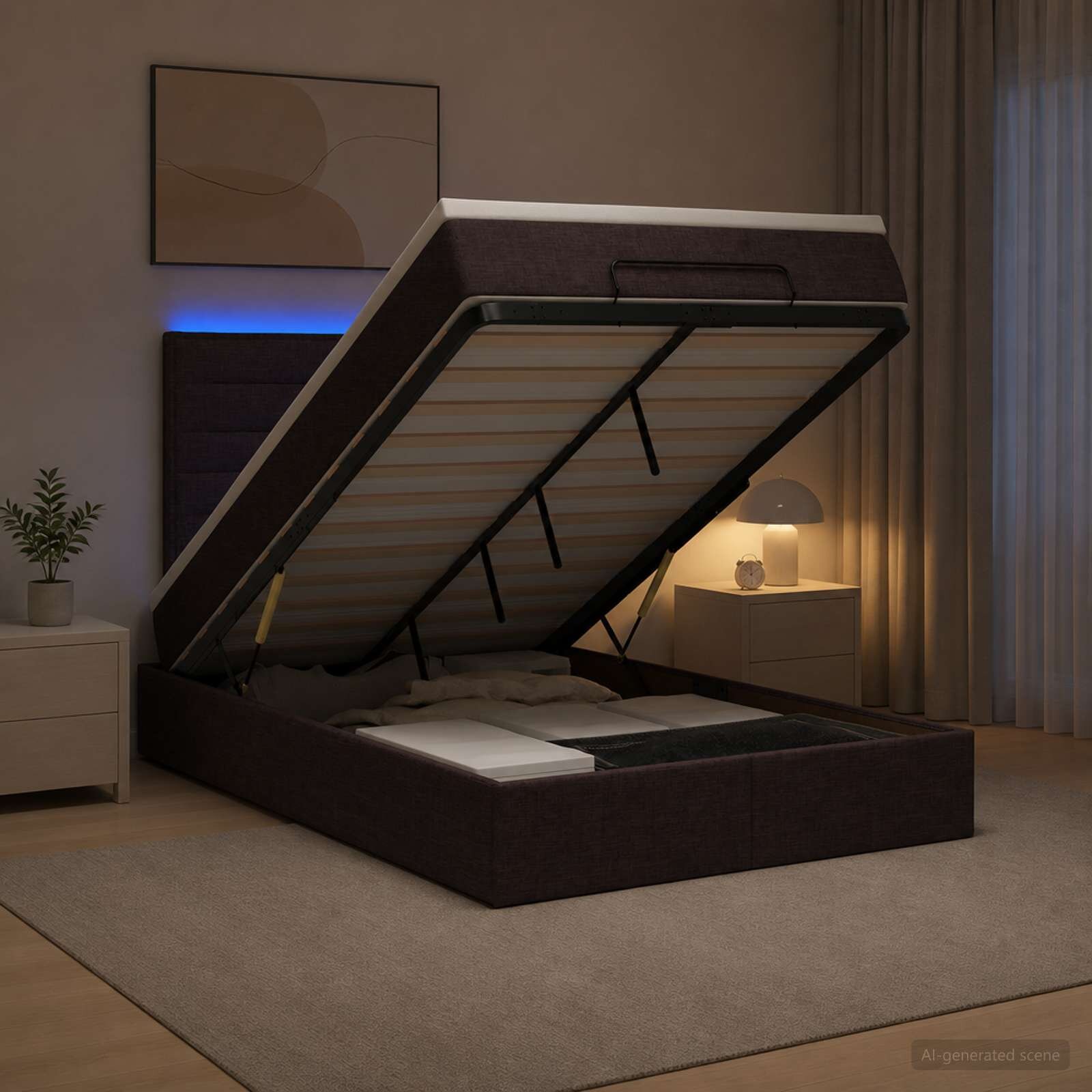 vidaXL Отоман с матрак и LED Тъмен кафяв 120 x 190 cm Текстил