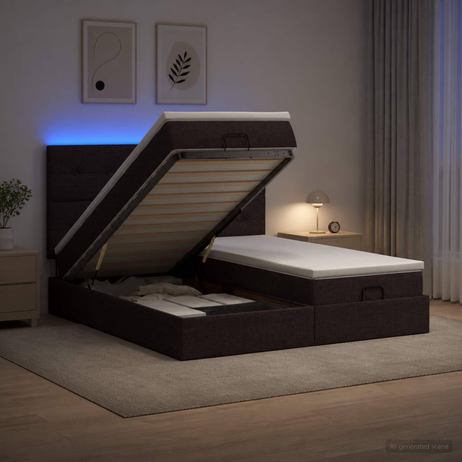 vidaXL Отоман с матрак и LED Тъмен кафяв 160 x 200 cm Текстил