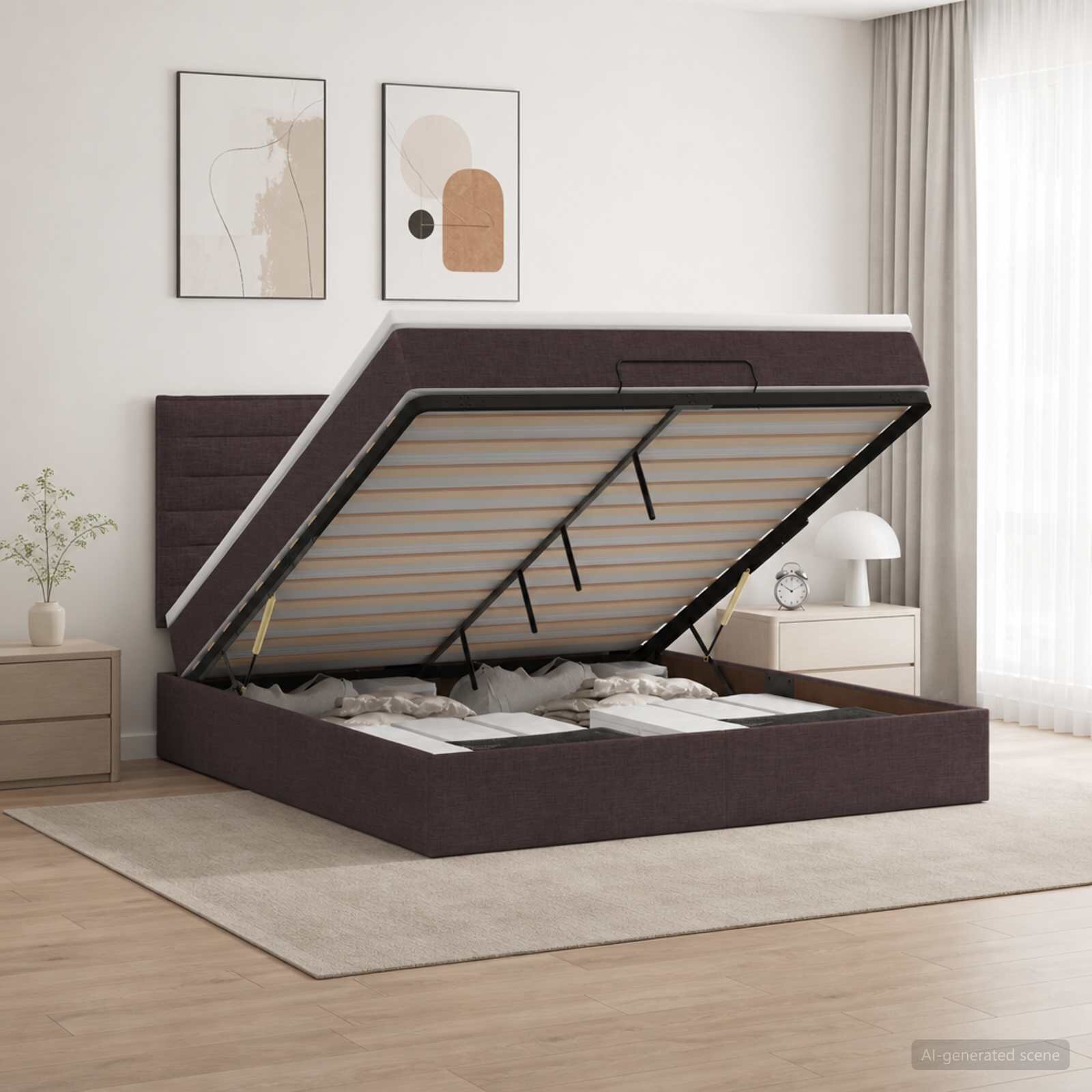 vidaXL Отоман с матрак и LED Тъмен кафяв 180 x 200 cm Текстил