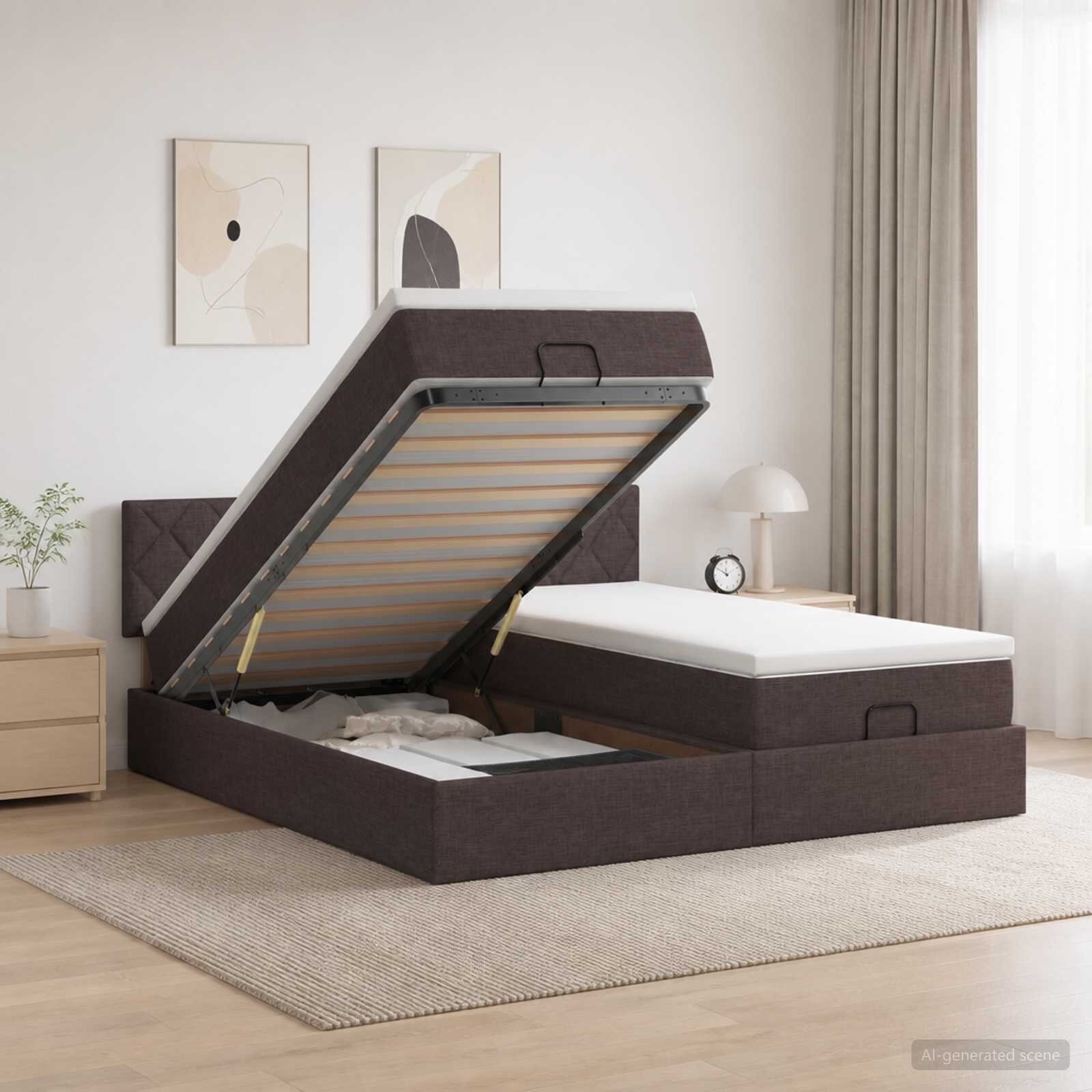 vidaXL Отоман с матрак и LED Тъмен кафяв 200 x 200 cm Текстил