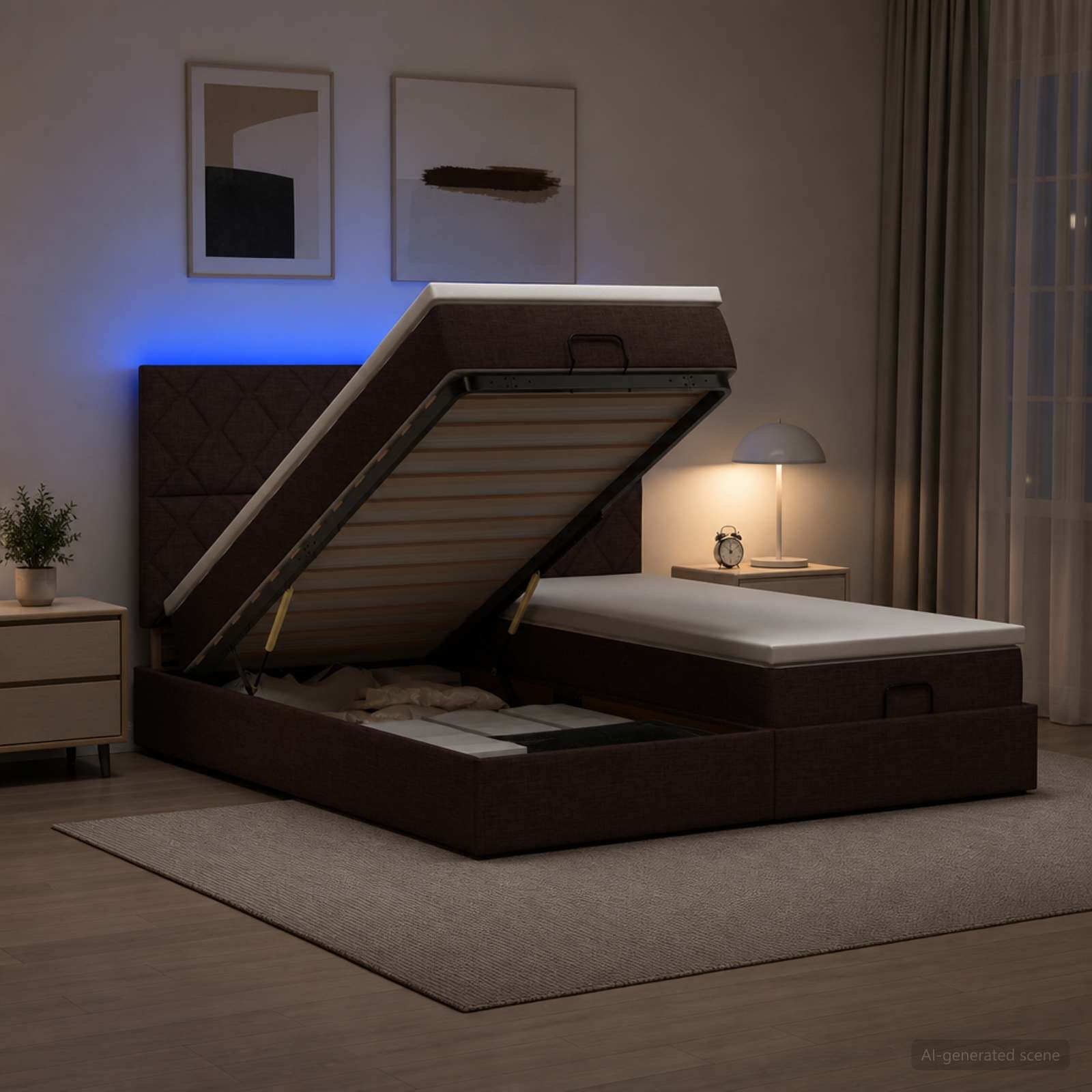 vidaXL Отоман с матрак и LED Тъмен кафяв 200 x 200 cm Текстил