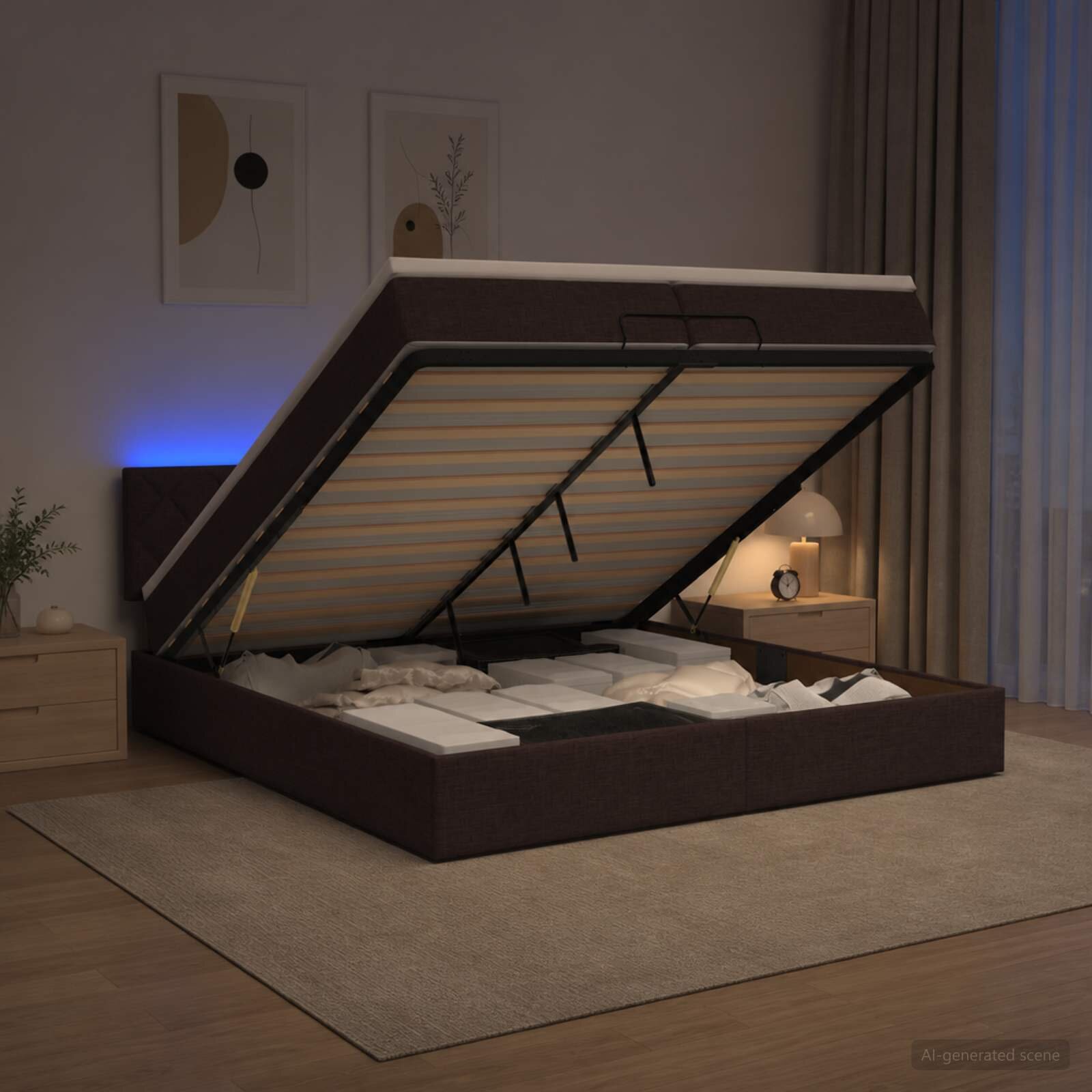 vidaXL Отоман с матрак и LED Тъмен кафяв 200 x 200 cm Текстил