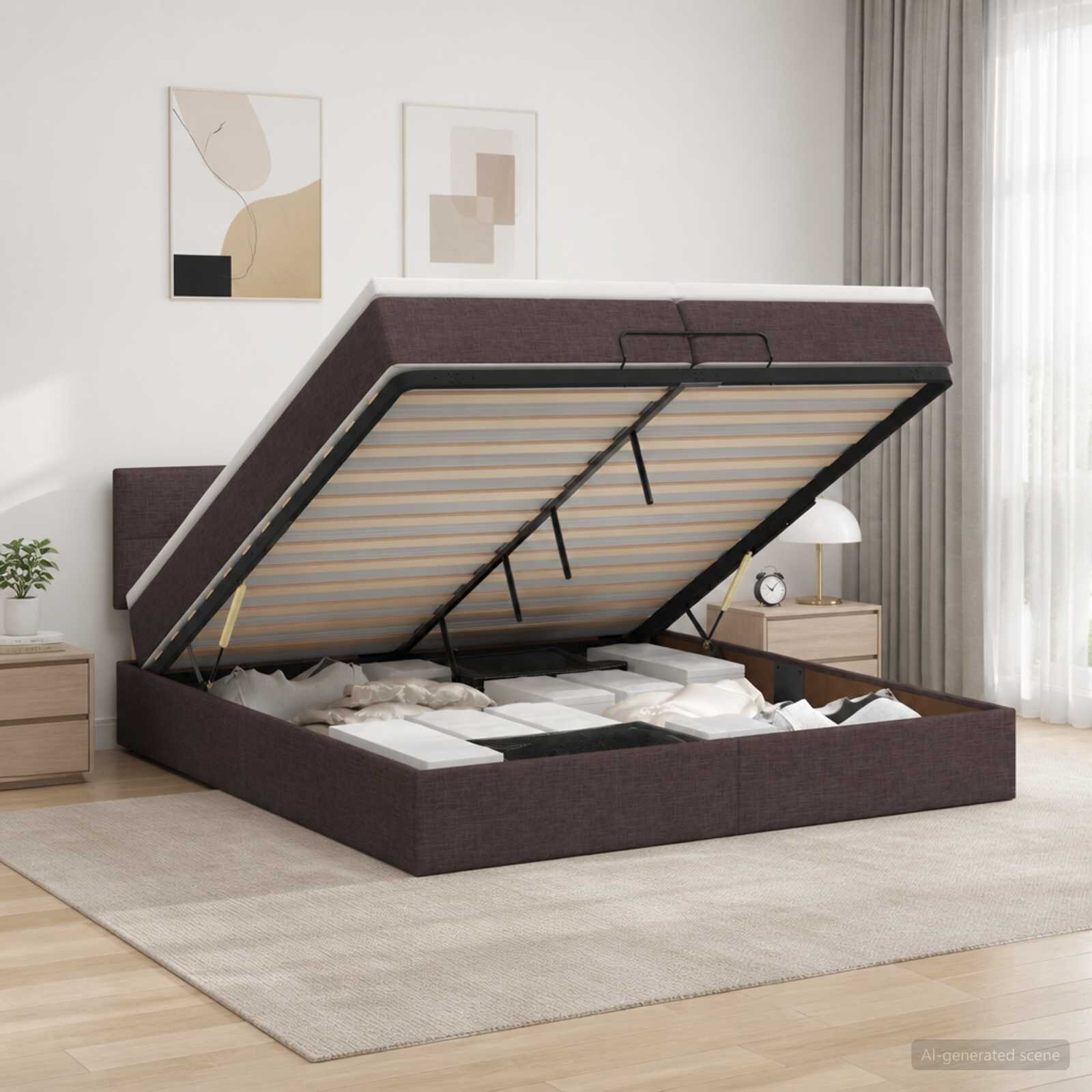 vidaXL Отоман с матрак и LED Тъмен кафяв 200 x 200 cm Текстил
