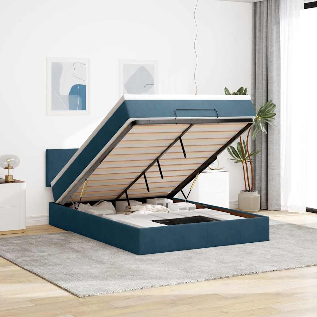 vidaXL Отоманка с матрак тъмносиня 140x200 см кадифе