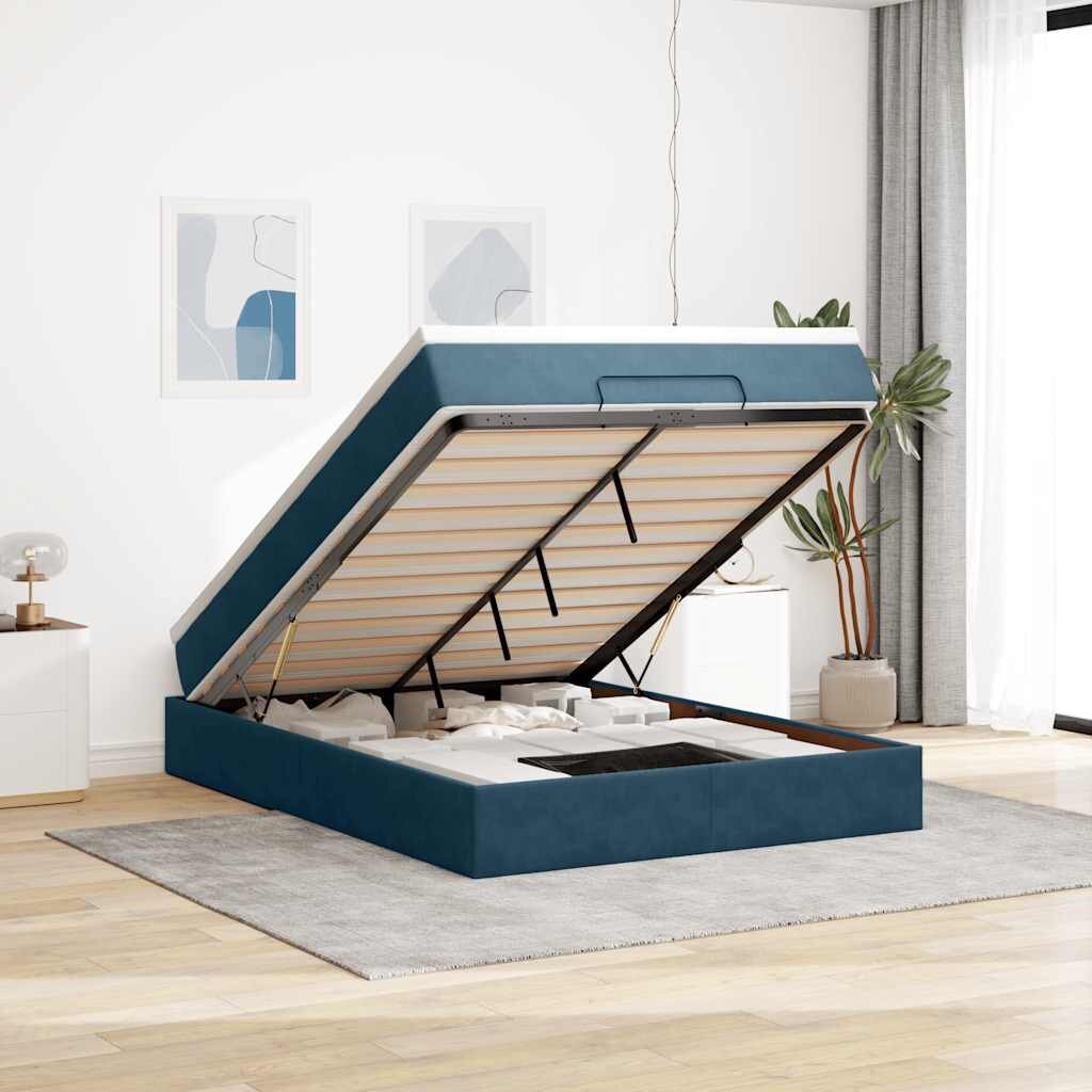 vidaXL Отоманка с матрак тъмносиня 140x200 см кадифе