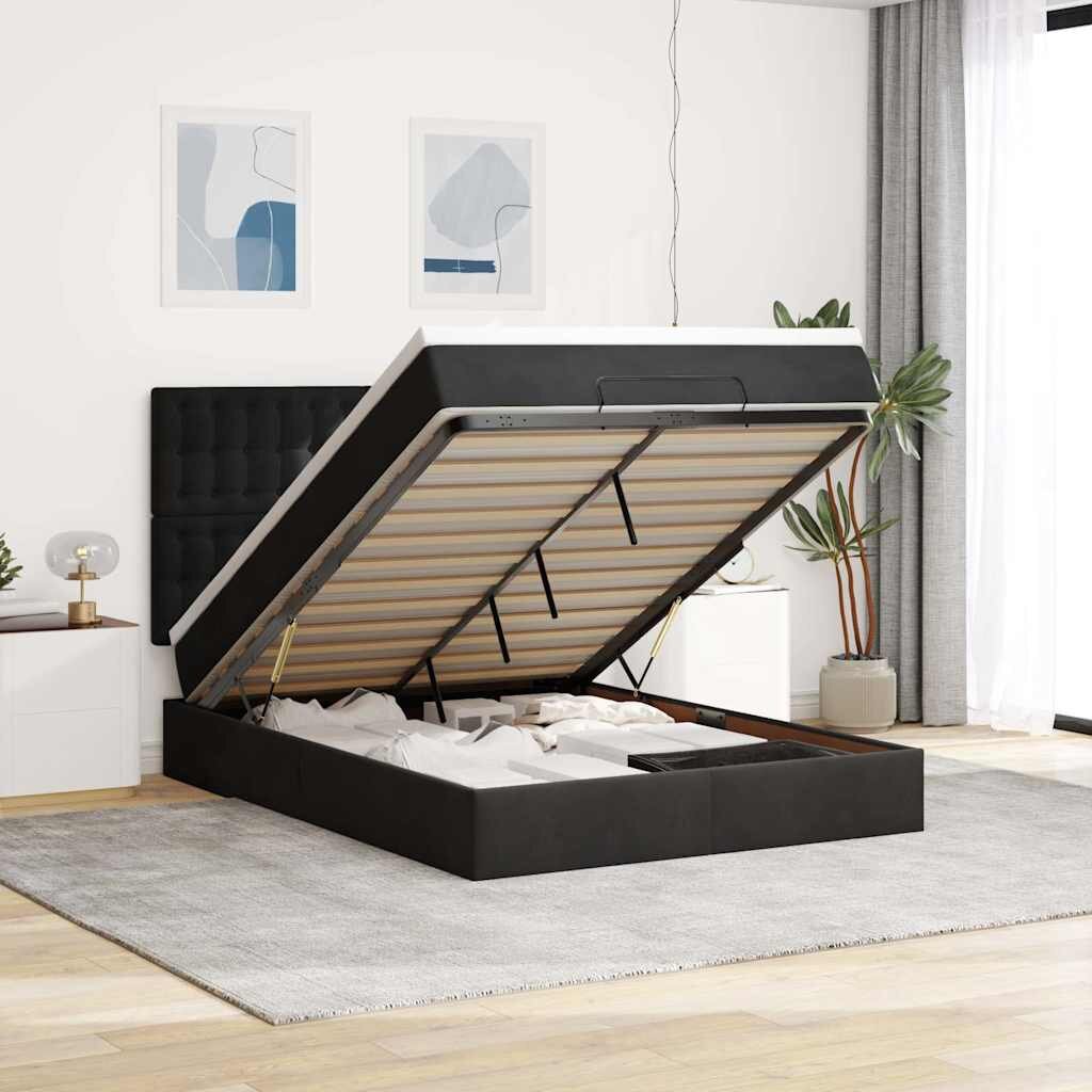 vidaXL Отоманка с матраци черна 140x200 см кадифе