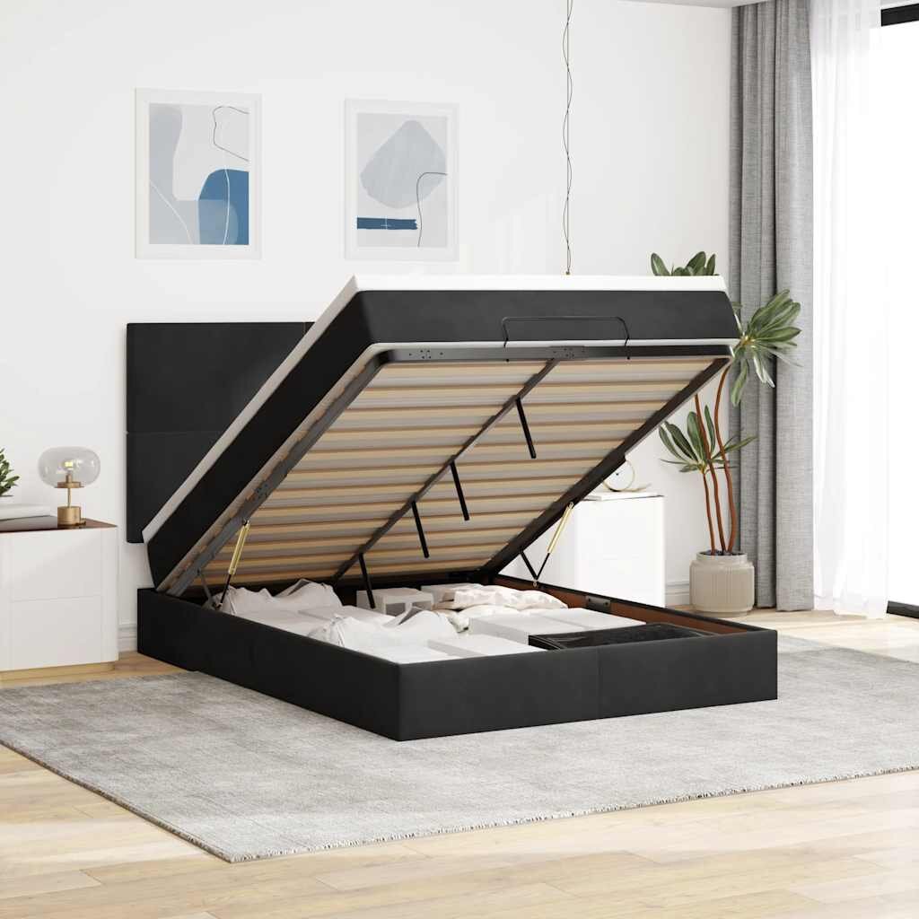 vidaXL Отоманка с матраци черна 140x200 см кадифе