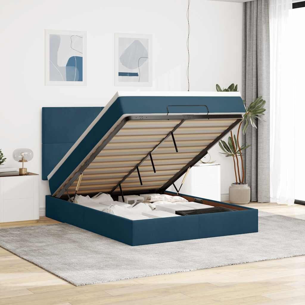 vidaXL Отоманка с матраци тъмносиня 140x200 см кадифе