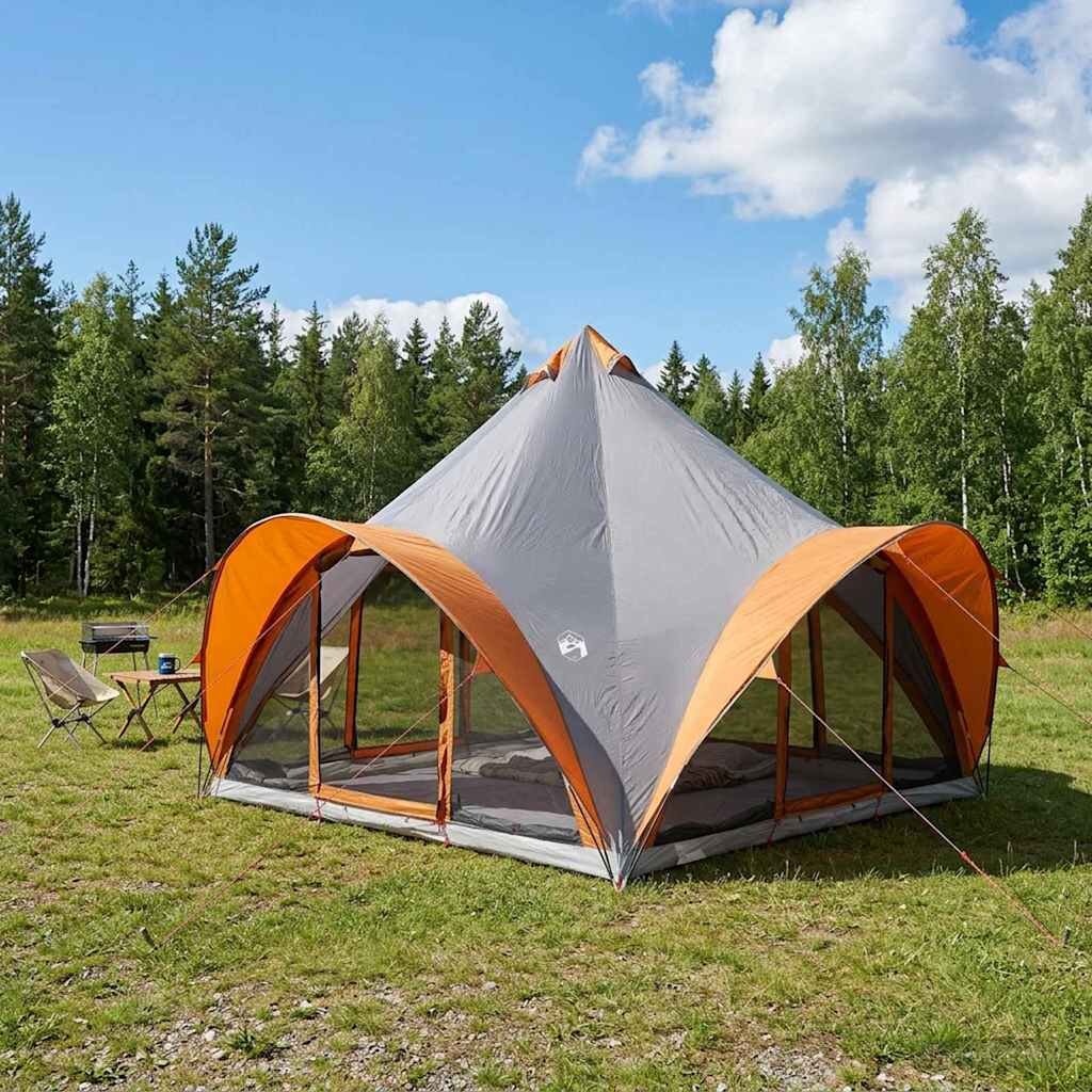 vidaXL Палатка типи Сив и оранжев 6-местна Полиестер и стомана