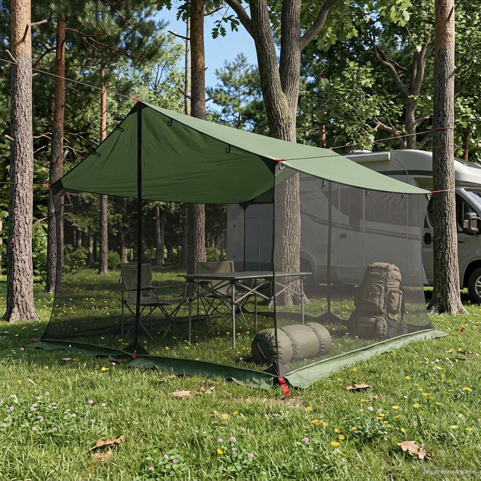 vidaXL Палатка за къмпинг с мрежести стени 340 x 260 x 220 см Зелено
