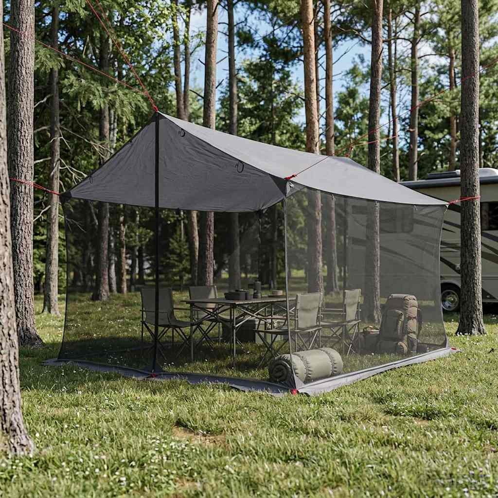vidaXL Палатка за къмпинг с мрежести стени Сив и оранжев