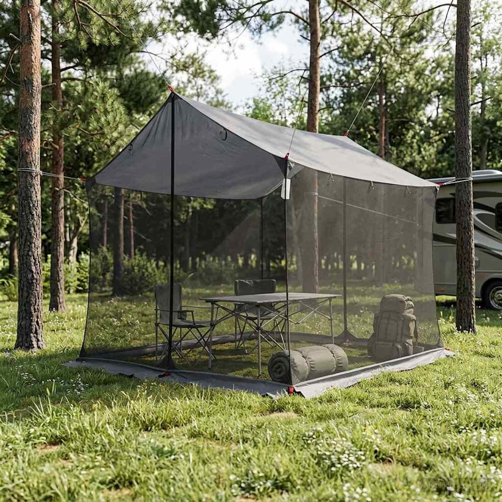 vidaXL Палатка за къмпинг с мрежести стени Сив и оранжев