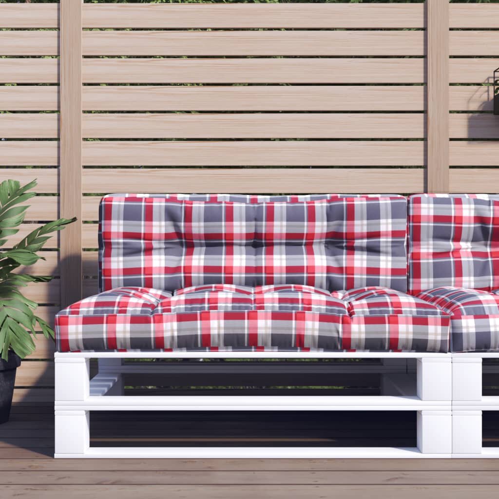 vidaXL Палетна възглавница червено каре 120x40x12 см текстил