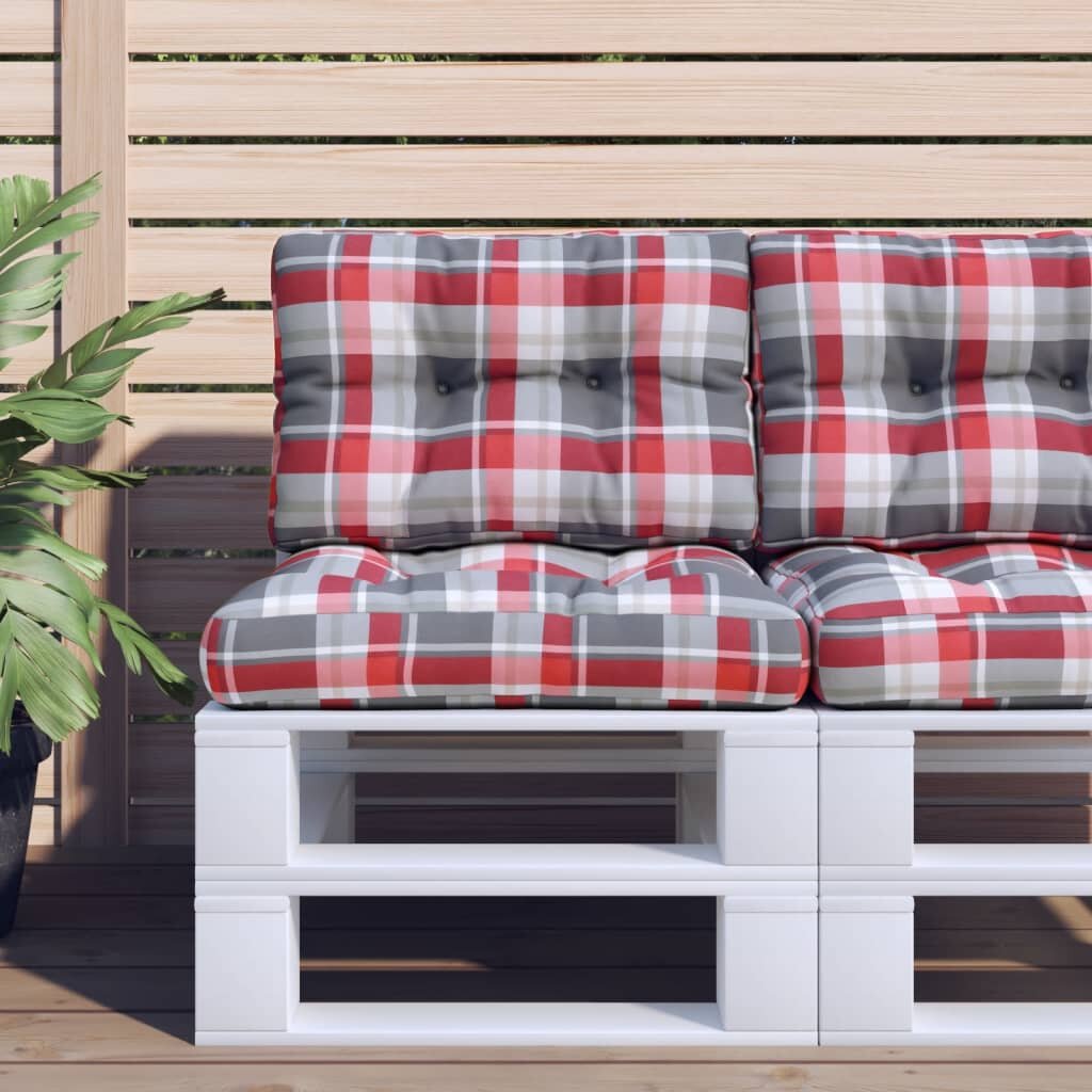 vidaXL Палетна възглавница червено каре 60x40x12 см текстил