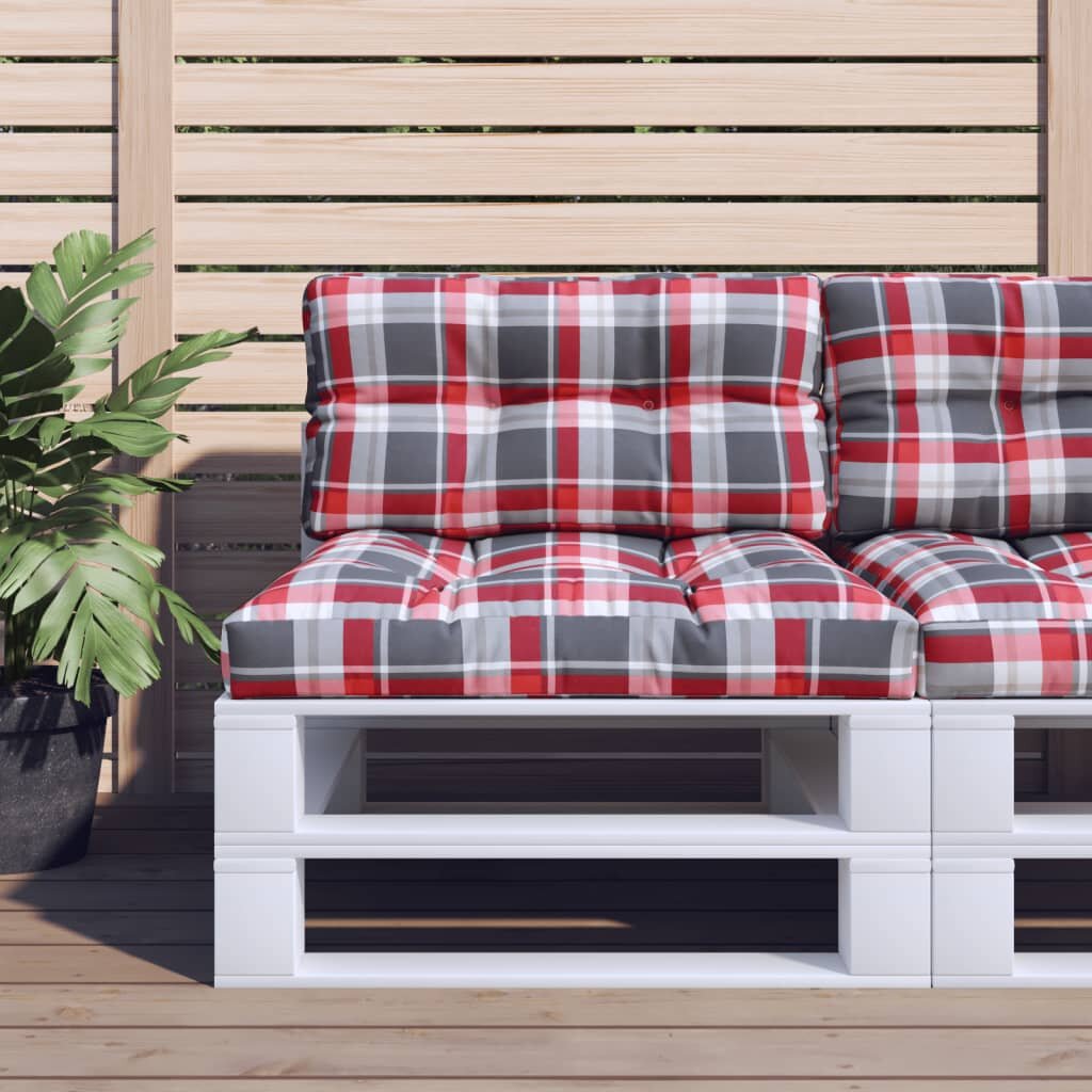 vidaXL Палетна възглавница червено каре 70x40x12 см текстил