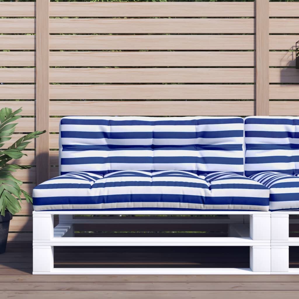 vidaXL Палетна възглавница синьо-бяло райе 120x40x12 см плат
