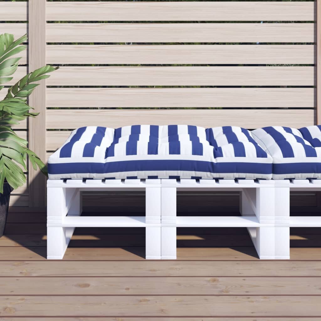 vidaXL Палетна възглавница синьо-бяло райе 120x80x12 см плат