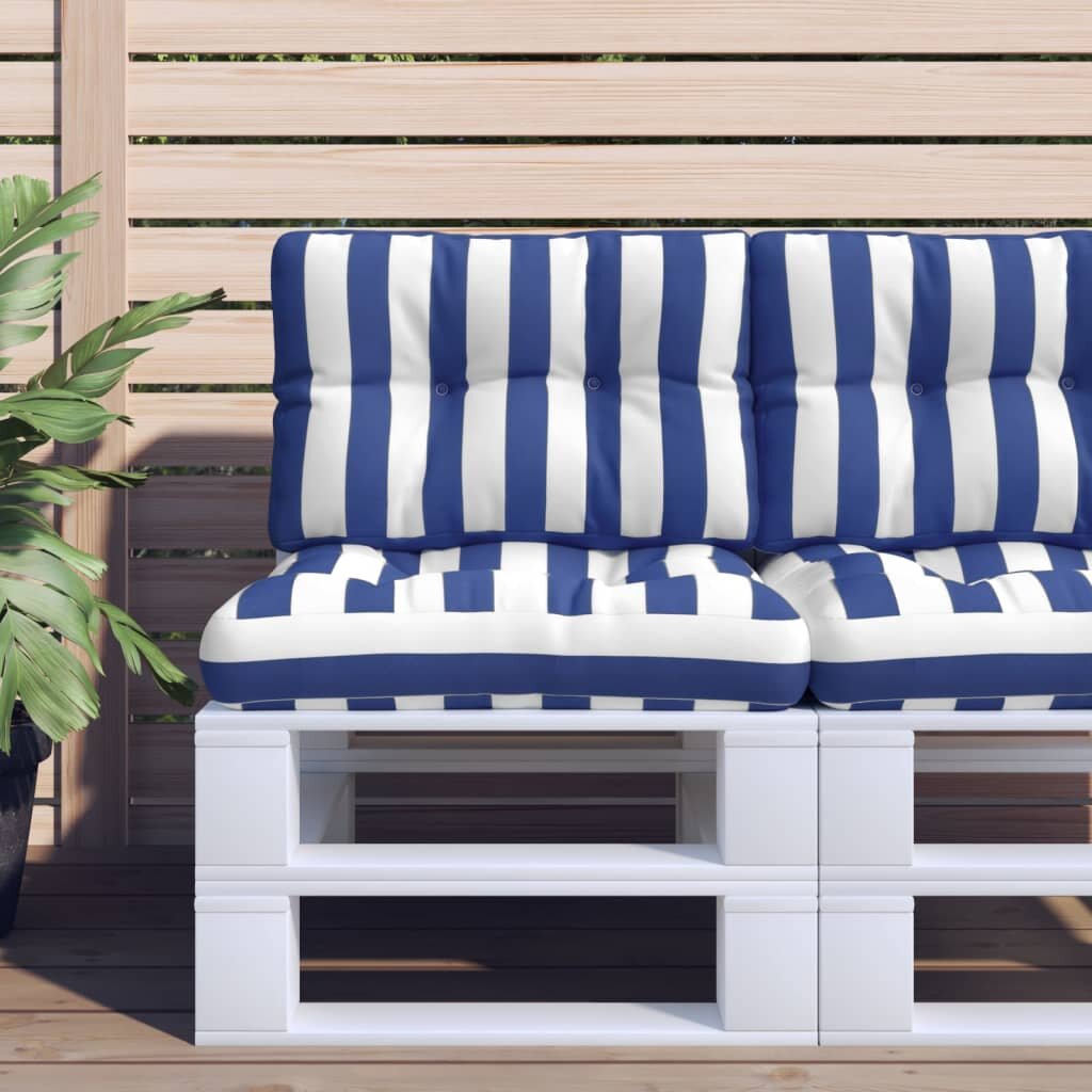 vidaXL Палетна възглавница синьо-бяло райе 50x40x12 см плат
