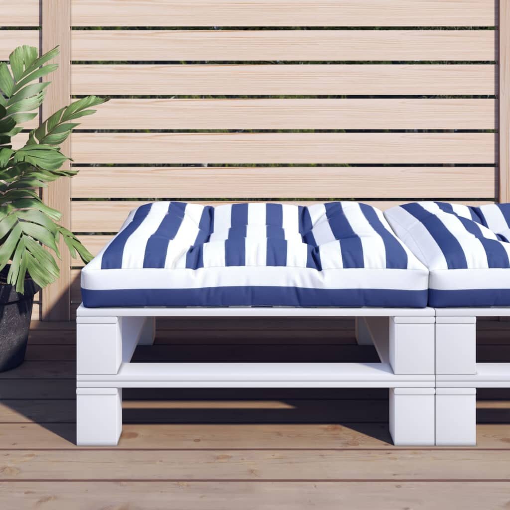 vidaXL Палетна възглавница синьо-бяло райе 70x70x12 см плат
