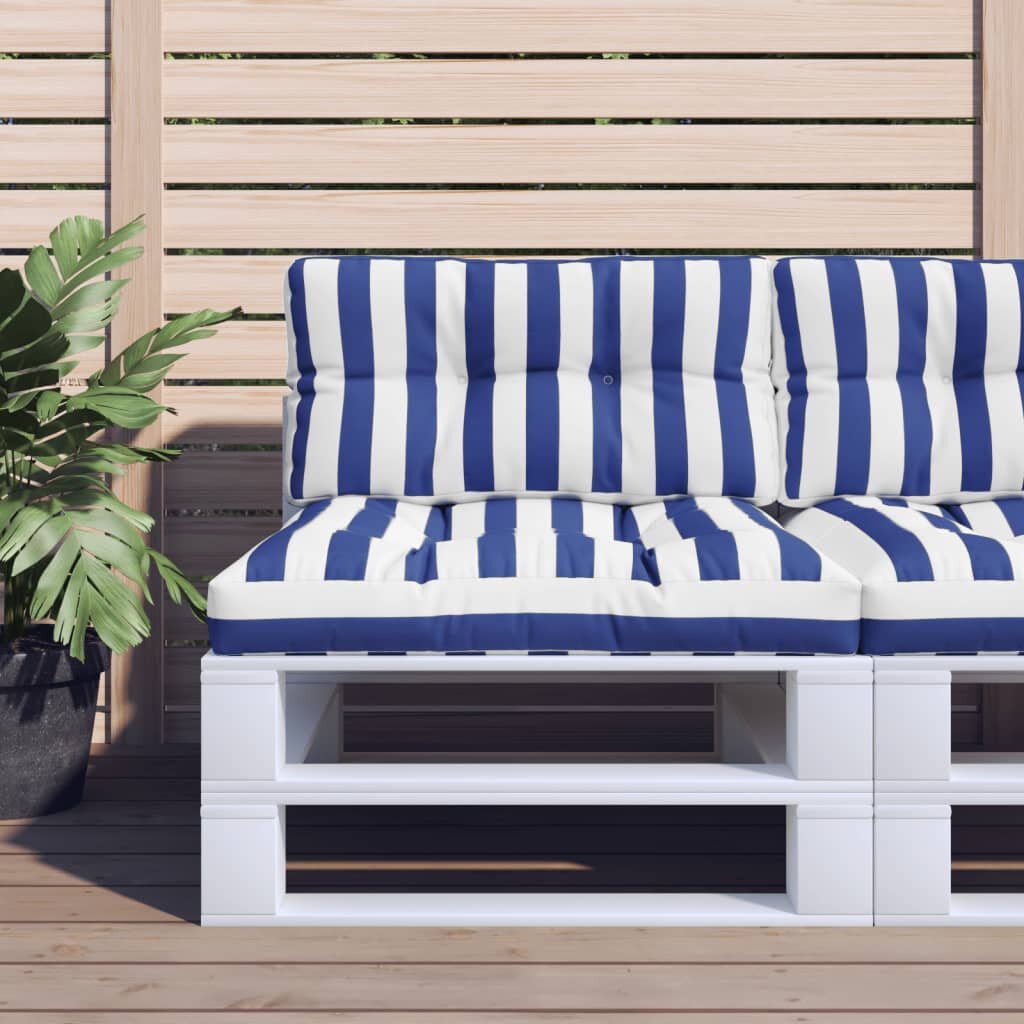 vidaXL Палетна възглавница синьо-бяло райе 80x40x12 см текстил