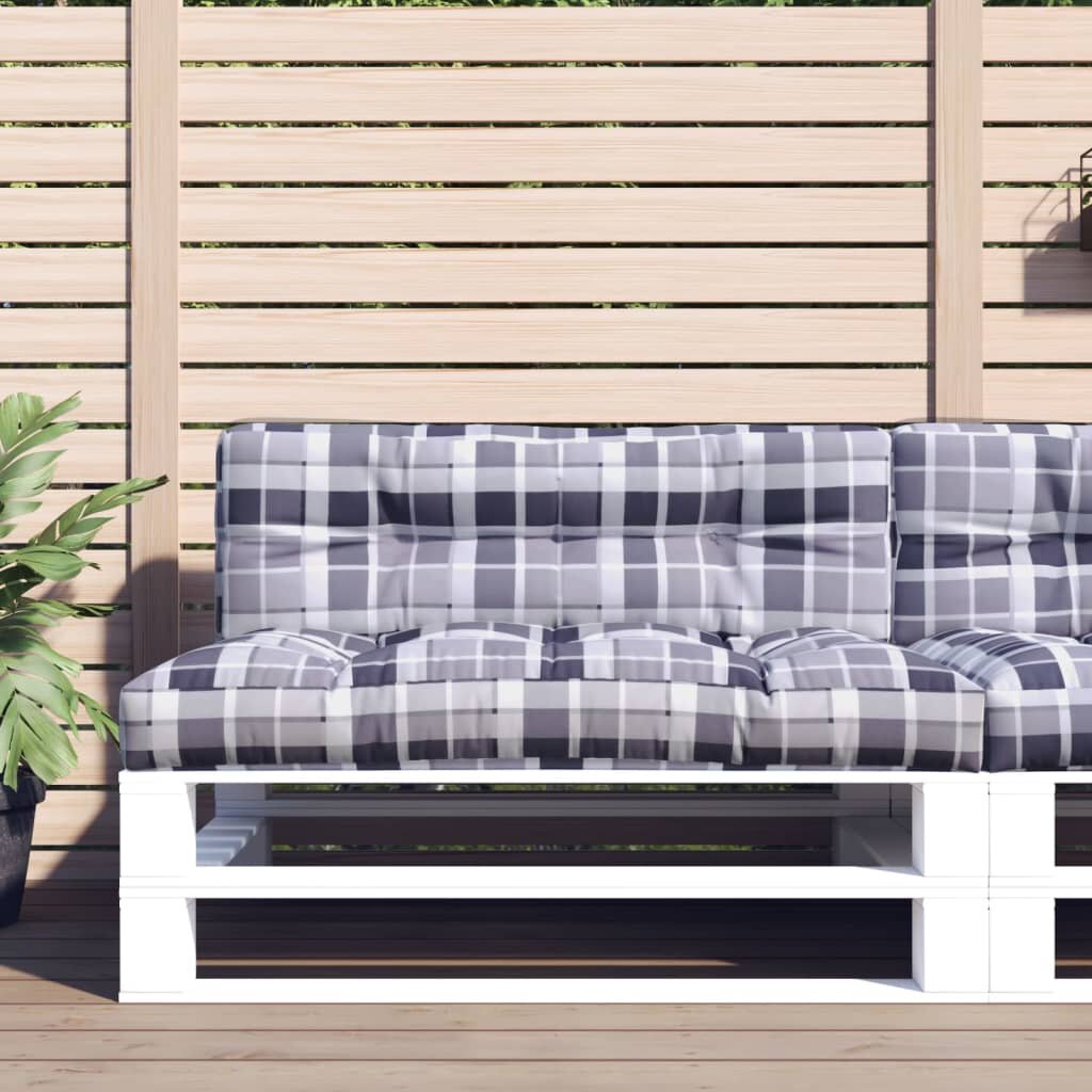 vidaXL Палетна възглавница сиво каре 120x40x12 см текстил