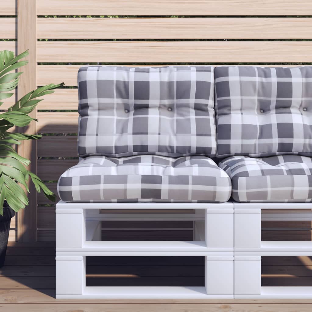 vidaXL Палетна възглавница сиво каре 50x40x12 см текстил