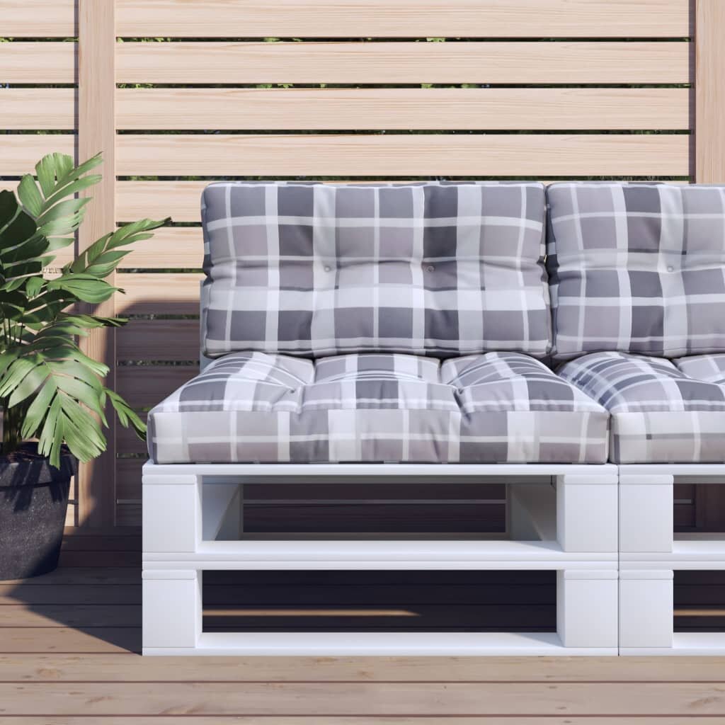 vidaXL Палетна възглавница сиво каре 70x40x12 см текстил