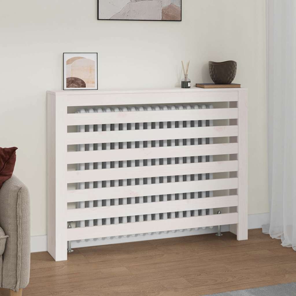 vidaXL Параван за радиатор бял 1085x19x84 см борово дърво масив
