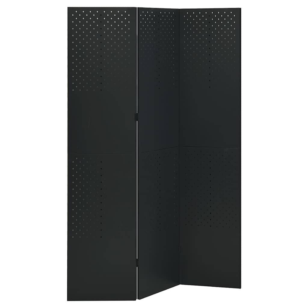 vidaXL Параван за стая 3 панела черен 120x180 см стомана