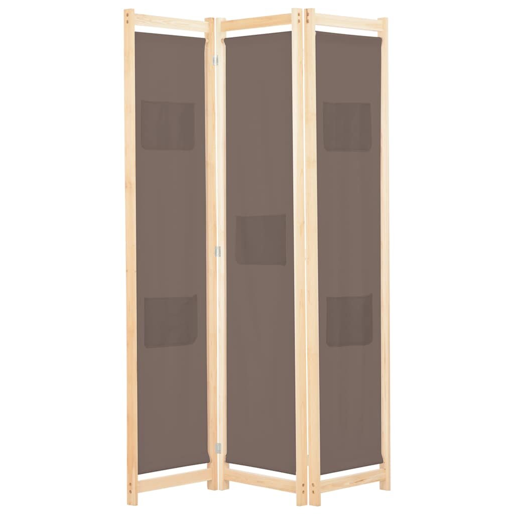 vidaXL Параван за стая 3 панела кафяв 120x170x4 cм текстил