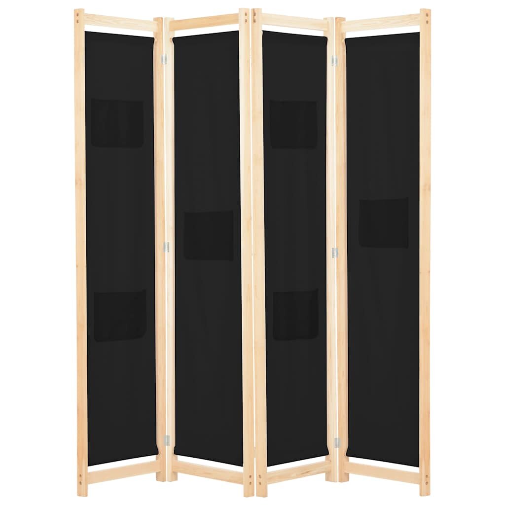 vidaXL Параван за стая 4 панела черен 160x170x4 cм текстил