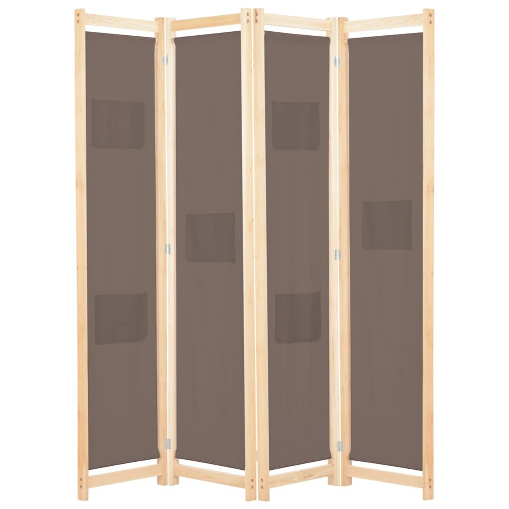 vidaXL Параван за стая 4 панела кафяв 160x170x4 cм текстил