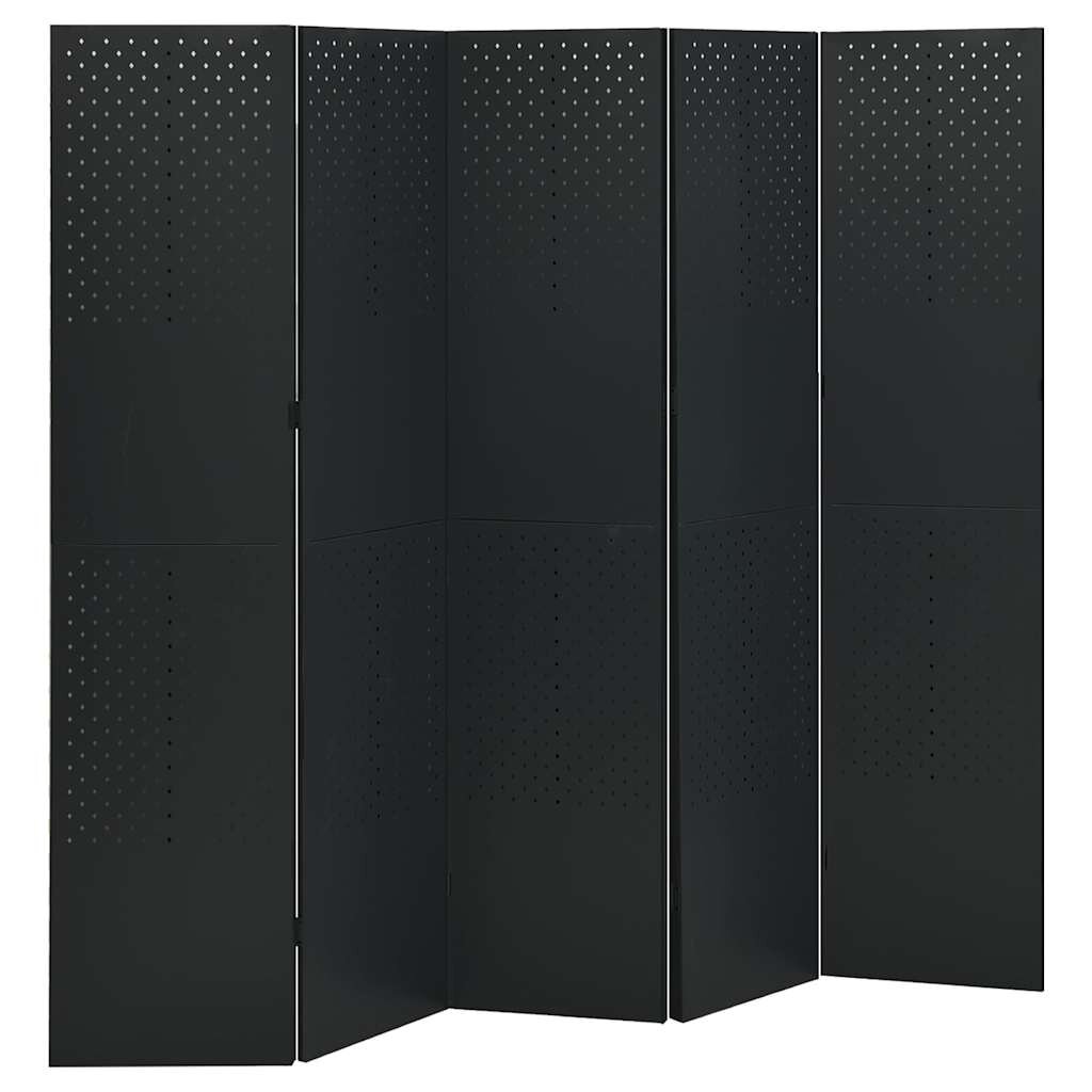 vidaXL Параван за стая 5 панела черен 200x180 см стомана