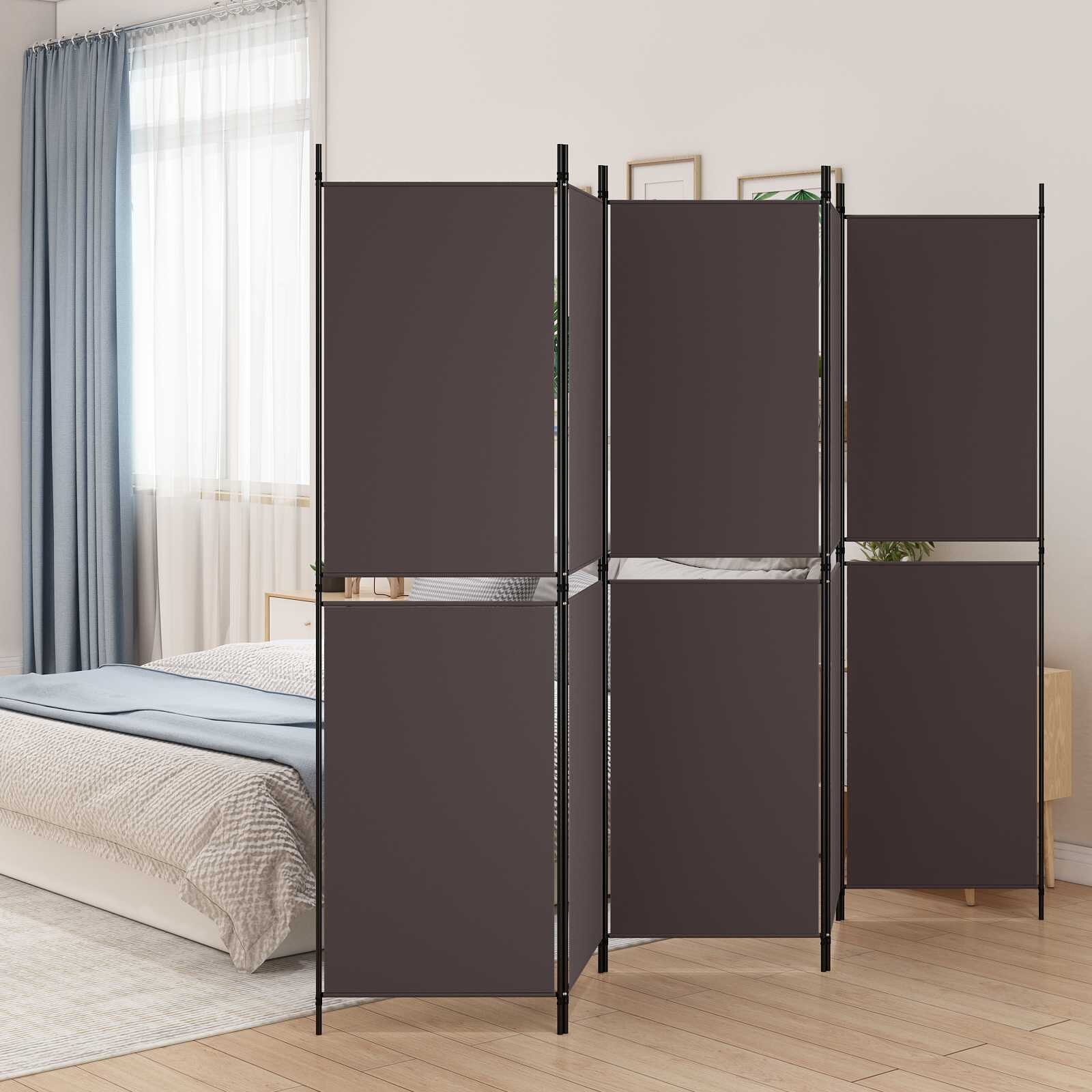vidaXL Параван за стая 5 панела кафяв 250x180 см плат