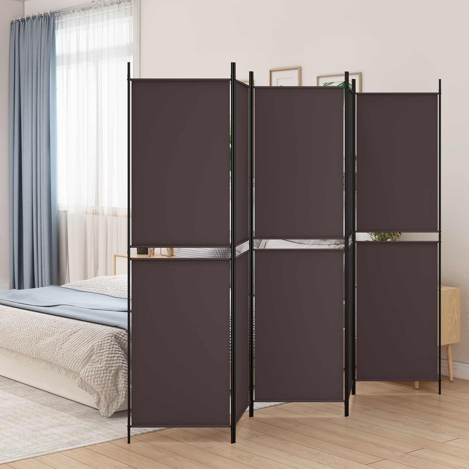 vidaXL Параван за стая 5 панела кафяв 250x200 см плат