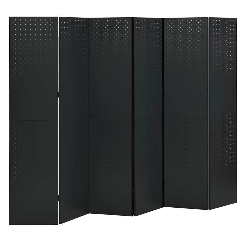 vidaXL Параван за стая 6 панела черен 240x180 cм стомана