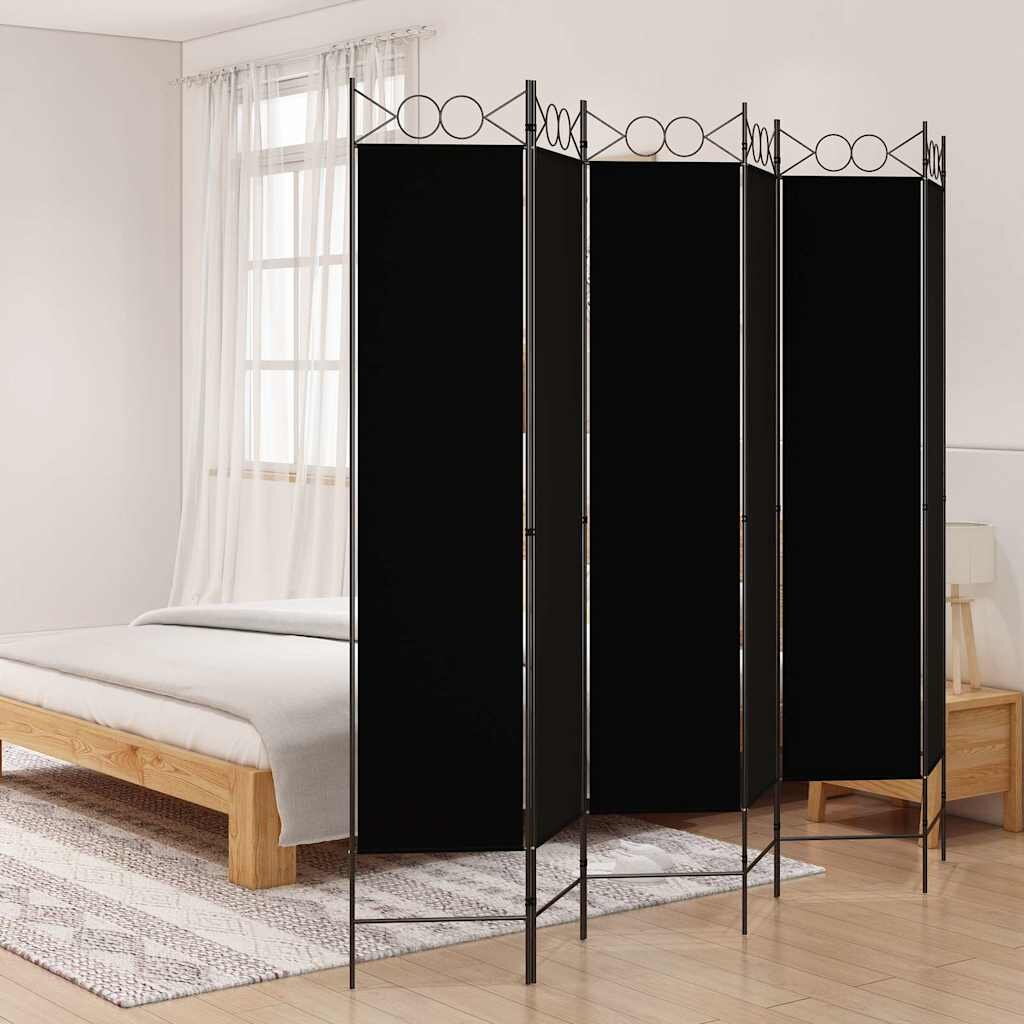vidaXL Параван за стая 6 панела черен 240x200 cм плат
