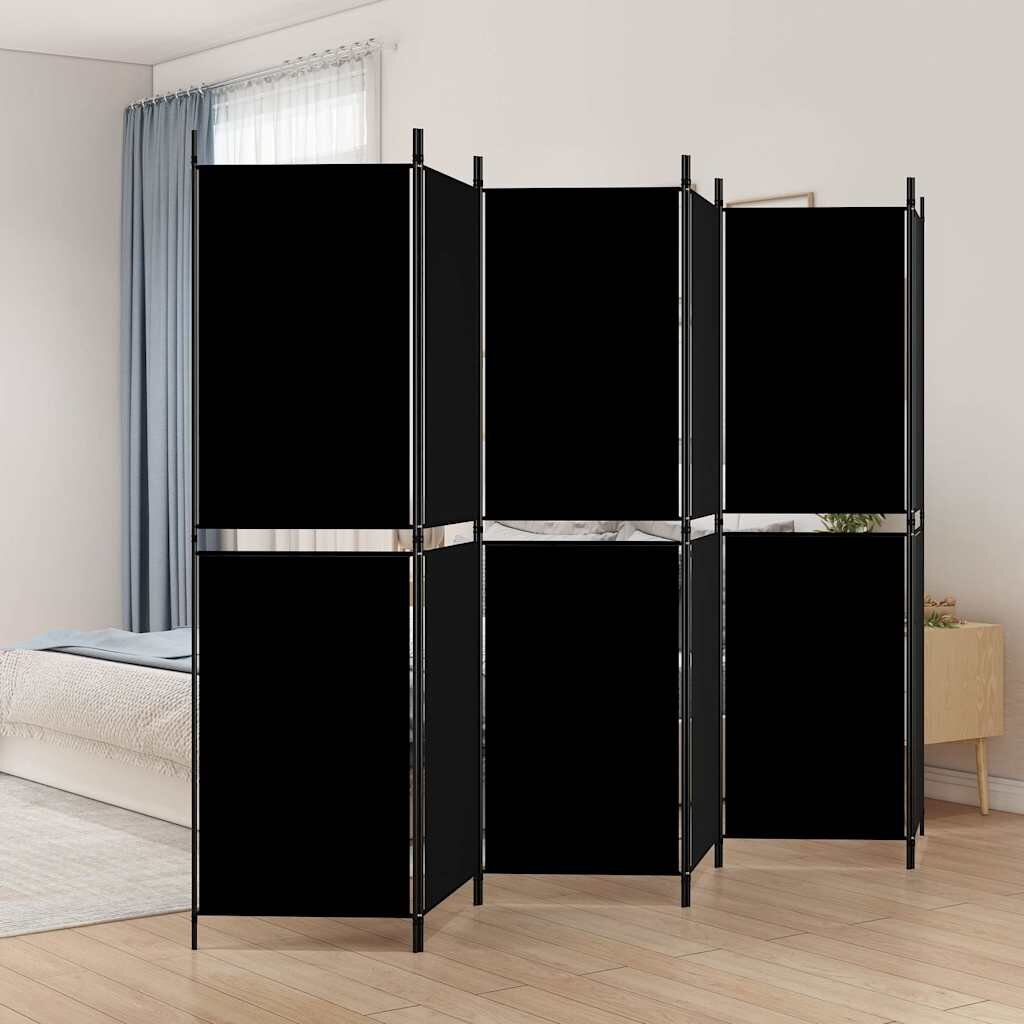 vidaXL Параван за стая 6 панела черен 300x180 cм плат