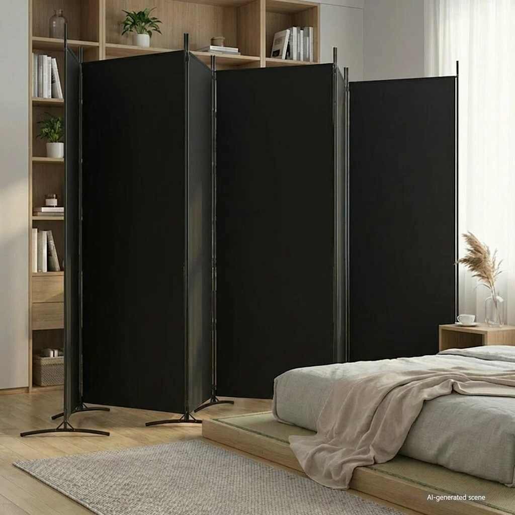 vidaXL Параван за стая 6 панела черно 520x180 cм текстил