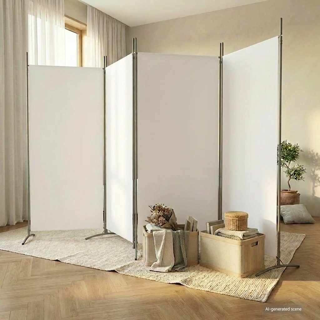 vidaXL Параван за стая бял 4 панела 346x180 см плат