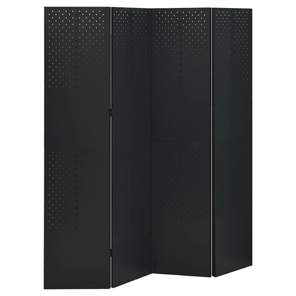vidaXL Параван за стая черен 4 панела 160x180 см стомана