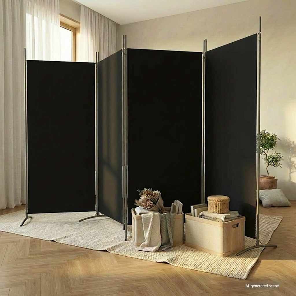 vidaXL Параван за стая черно 4 панела 346x180 см плат