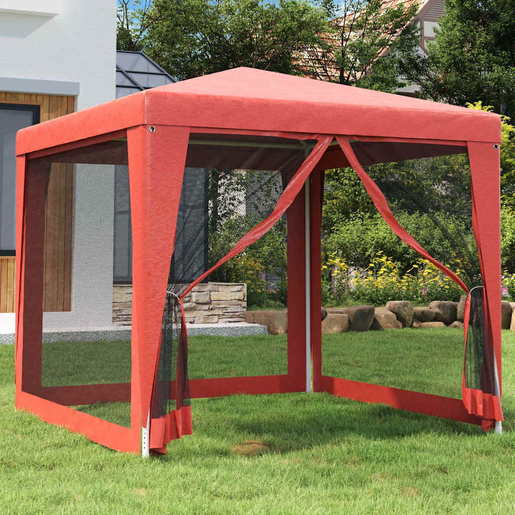 vidaXL Парти палатка 4 мрежести странични стени червена 25x25м HDPE