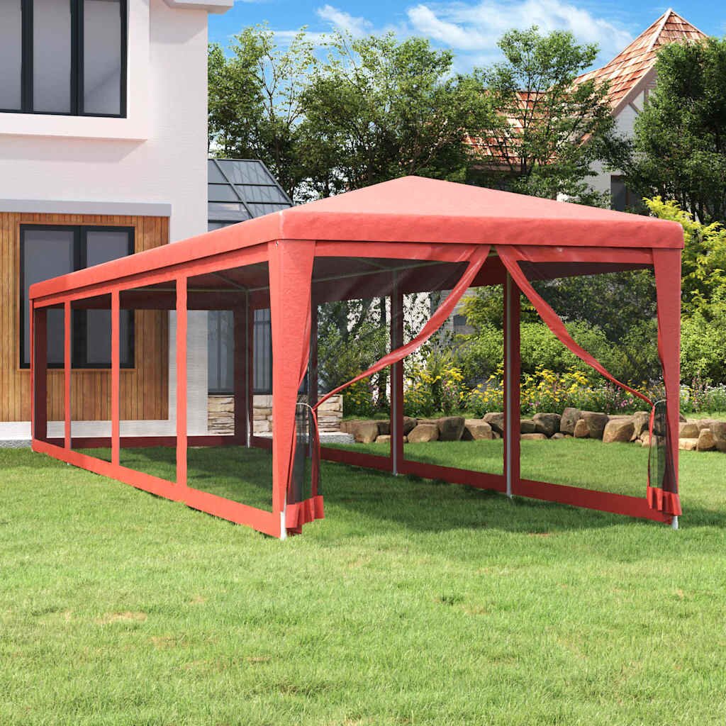 vidaXL Парти палатка с 10 мрежести странични стени червена 3x12 м HDPE