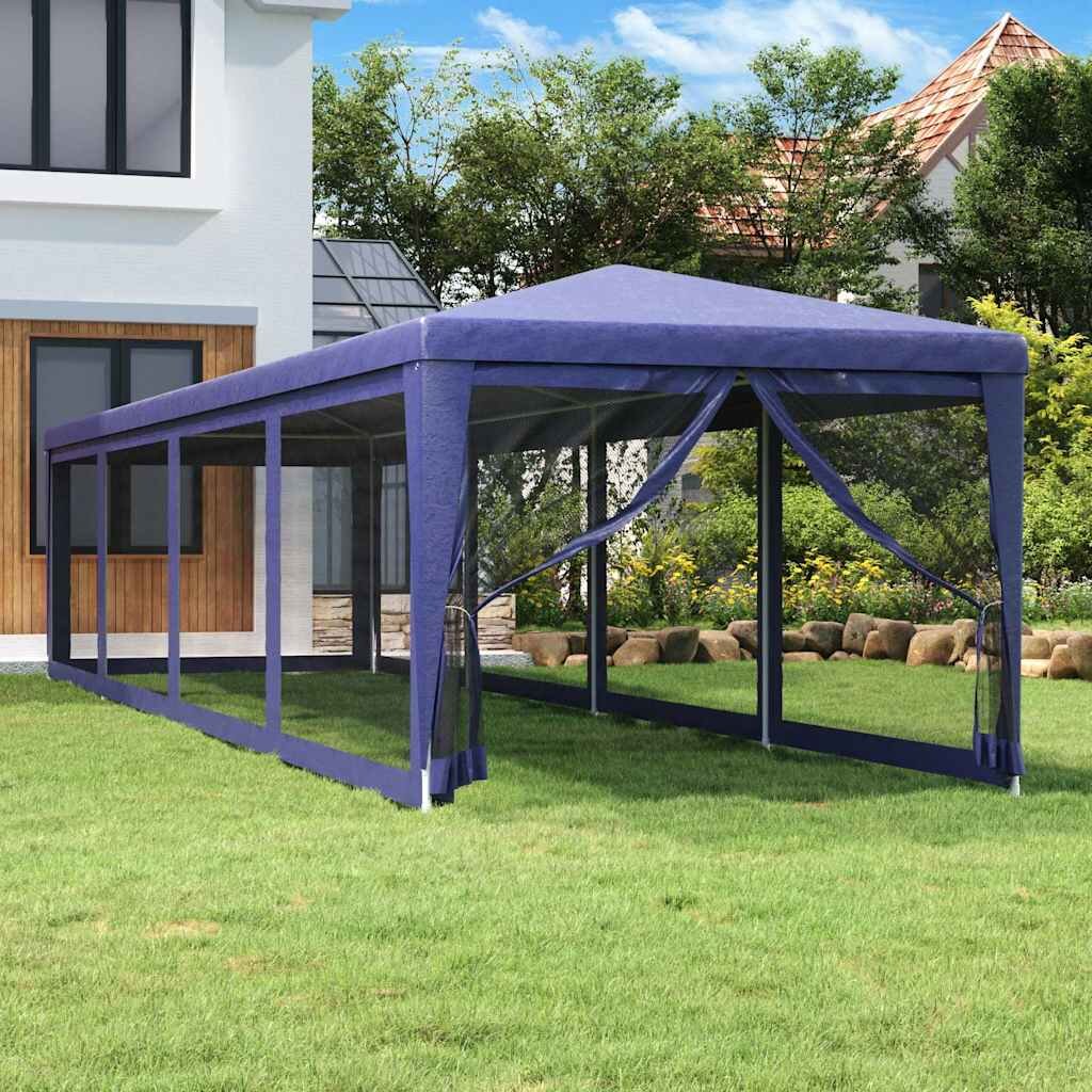 vidaXL Парти палатка с 10 мрежести странични стени синя 3x12 м HDPE