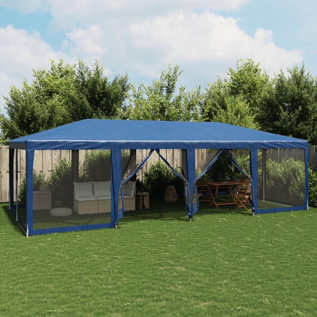 vidaXL Парти палатка с 12 мрежести странични стени синя 8x4 м HDPE