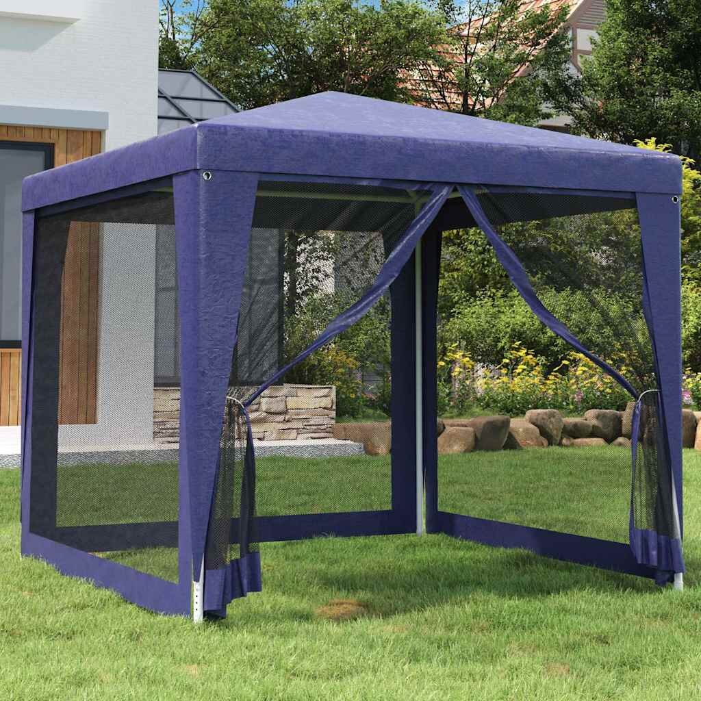 vidaXL Парти палатка с 4 мрежести странични стени синя 25x25 м HDPE