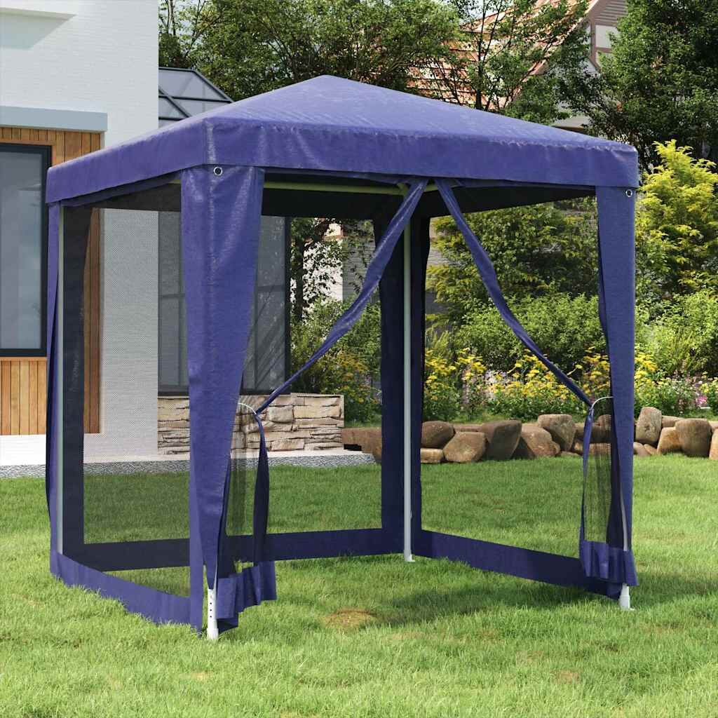 vidaXL Парти палатка с 4 мрежести странични стени синя 2x2 м HDPE