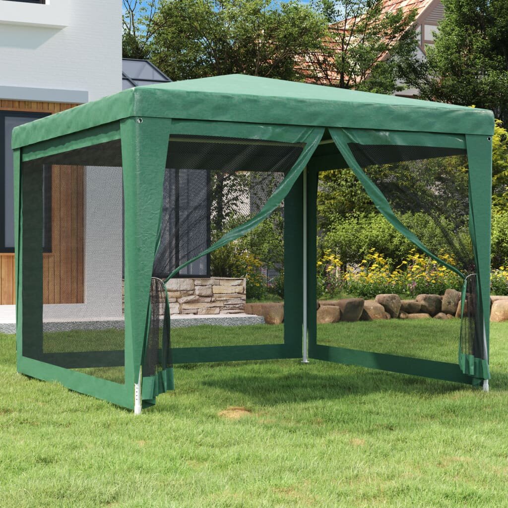 vidaXL Парти палатка с 4 мрежести странични стени зелена 3x3 м HDPE